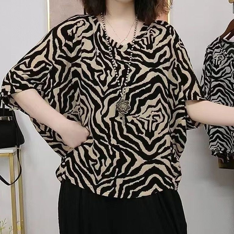 【💥50%OFF】 (40kg-110kg) 2024 tricou popular la modă cu mânecă mijlocie pentru reducerea vârstei, acoperirea pielii și slăbire