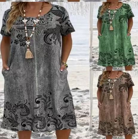 【XL-6XL】2024 Nouă rochie de buzunar largi, imprimată 3D, pentru femei