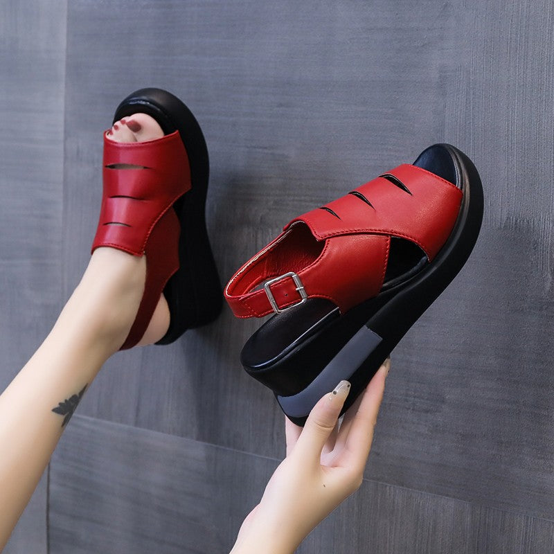 š„ć35-42ćRetro Soft Sole Slope Heel Sandale