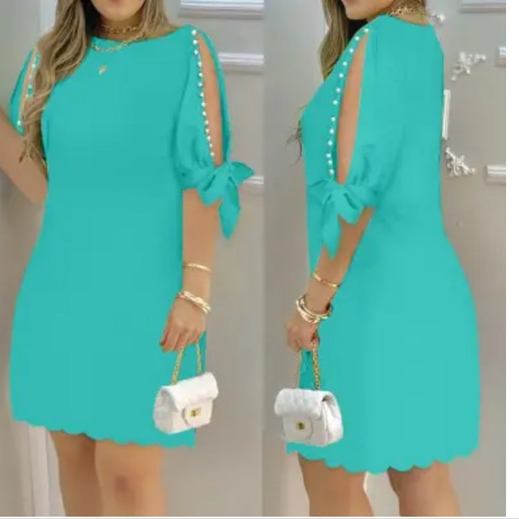 🔥【S-3XL】Rochie cu umăr perlat de mărime plus