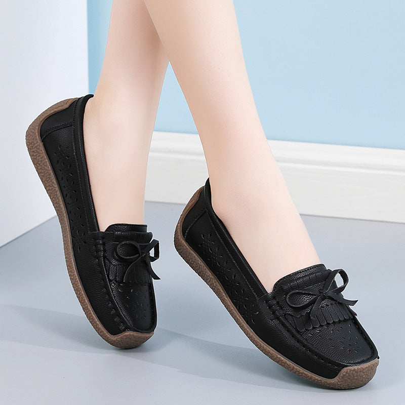 【50%OFF】【35-44】Pantofi de damă din piele de vară, pantofi ajurat cu ciucuri respirabil