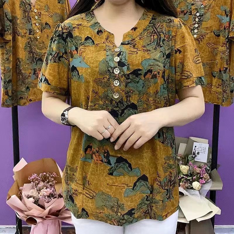 🌟【L-5XL】Mâneci scurte subțiri imprimate de înaltă calitate pentru femei