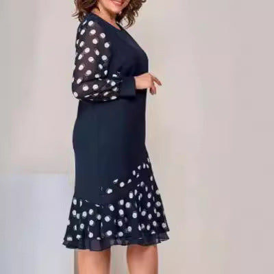 【S-5XL】Rochie elegantă din șifon cu imprimeu cu buline