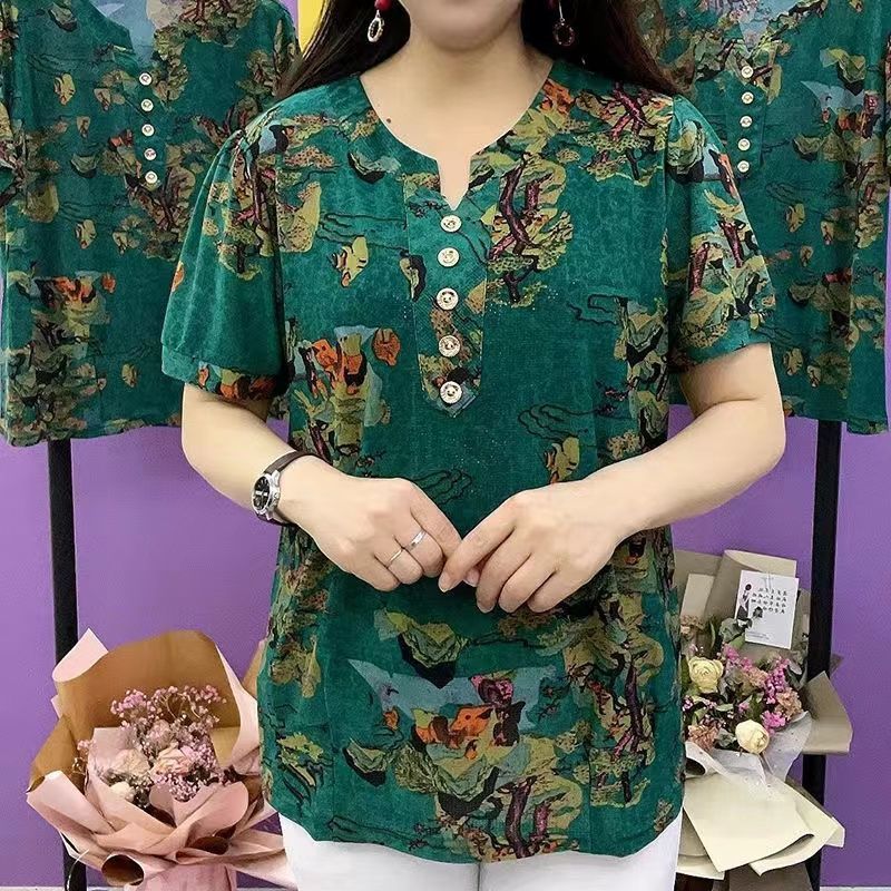 🌟【L-5XL】Mâneci scurte subțiri imprimate de înaltă calitate pentru femei