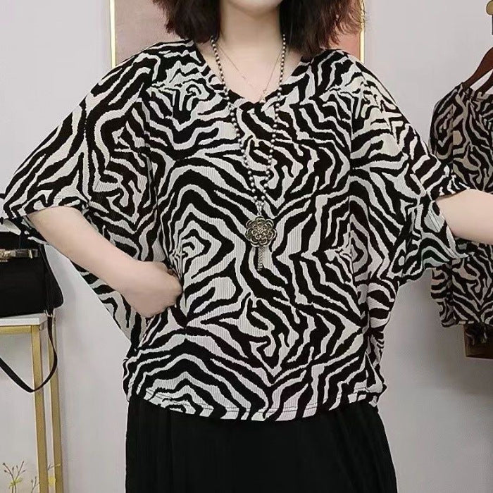 【💥50%OFF】 (40kg-110kg) 2024 tricou popular la modă cu mânecă mijlocie pentru reducerea vârstei, acoperirea pielii și slăbire