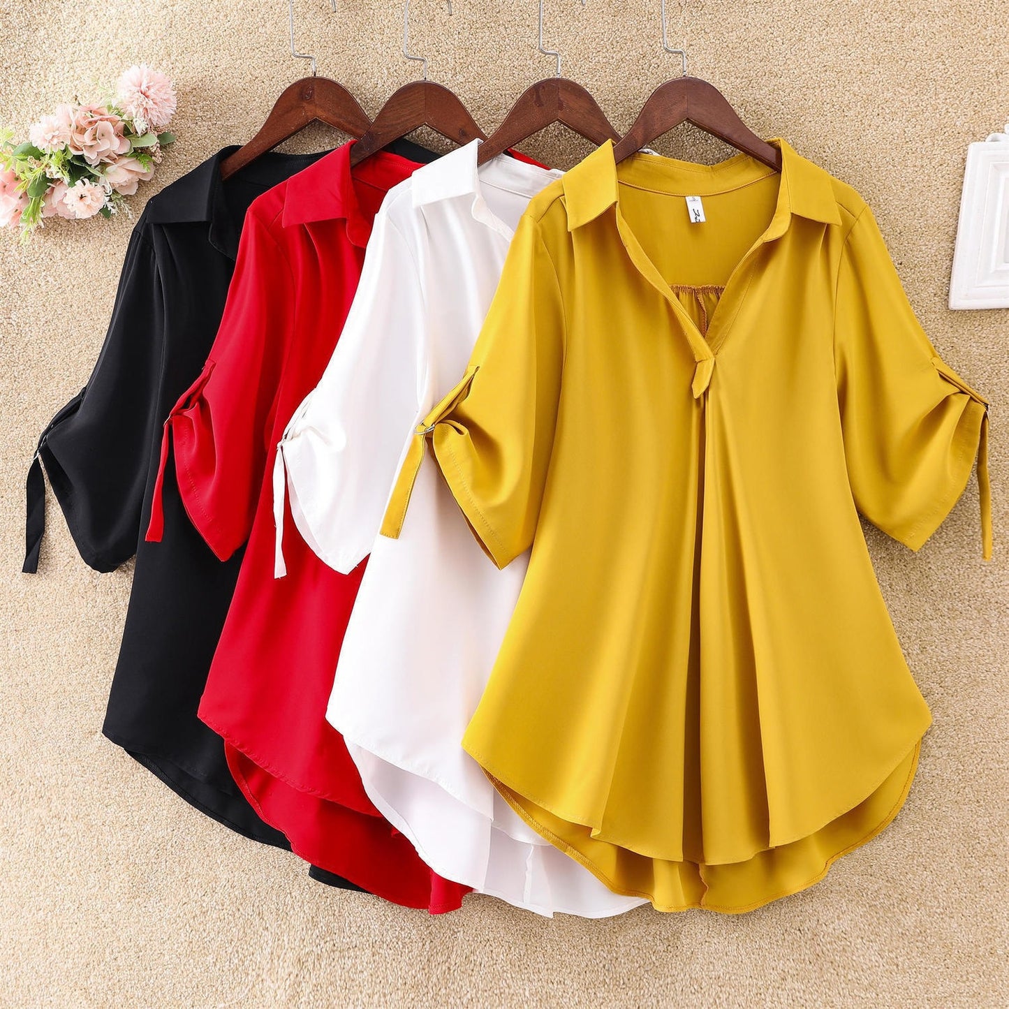💗【50%OFF】💗【S-4XL】2024 Cămașă largi de mărime mare pentru femei, de culoare uni