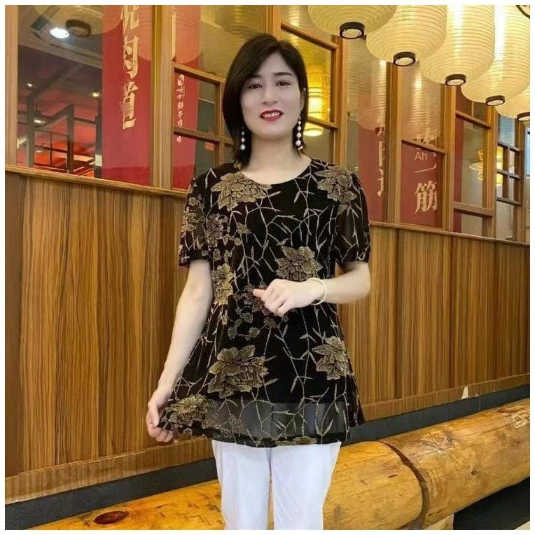 【XL-6XL】❤️ Top din plasă brodat de lungime mijlocie cu gât rotund