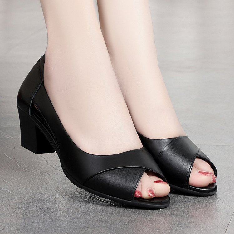 2024 noi sandale din piele antiderapante din piele toc gros talpă moale, la modă și elegant