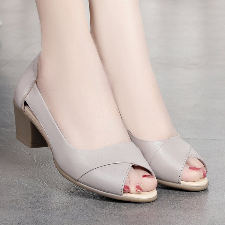 2024 noi sandale din piele antiderapante din piele toc gros talpă moale, la modă și elegant