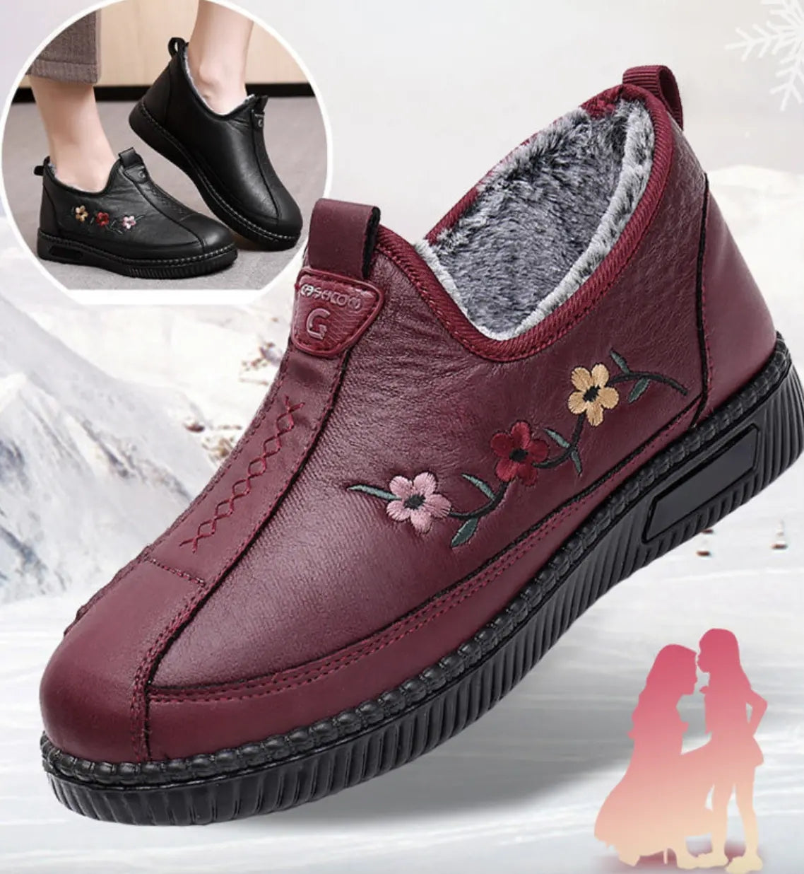 Pantofi pentru mamă de vârstă mijlocie și în vârstă, căptușiți cu fleece, căptușiți cu bumbac