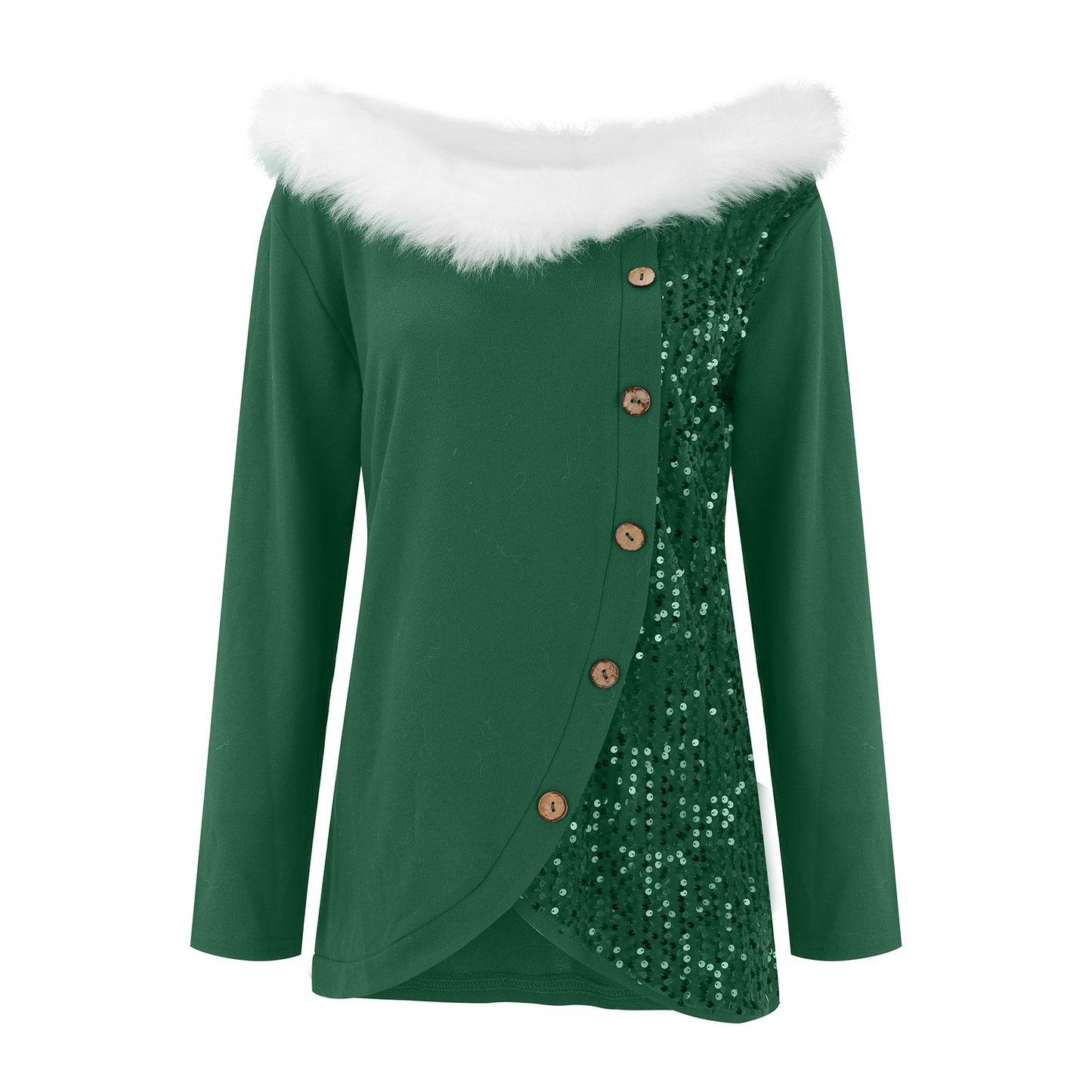 S-3XL】🍂Top de Crăciun cu mâneci lungi, cu un singur umăr, cu guler de blană, de toamnă și iarnă
