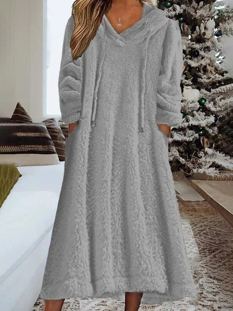 Rochie ocazională de dimensiuni plus, pentru femei, plus, plină, cu mânecă lungă, cu snur, cu buzunare