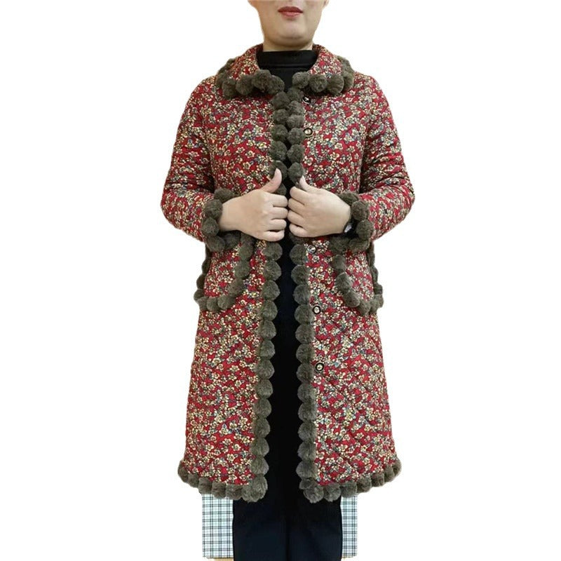 【XL-6XL】Jacheta de iarna noua de catifea ingrosata din bumbac sacou floral de lungime medie