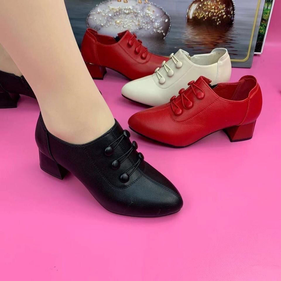 【35-40】2023 Pantofi cu toc mijlociu, casual, din piele naturală, la modă nouă