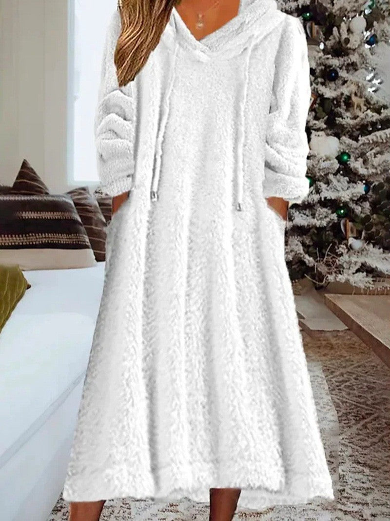 Rochie ocazională de dimensiuni plus, pentru femei, plus, plină, cu mânecă lungă, cu snur, cu buzunare
