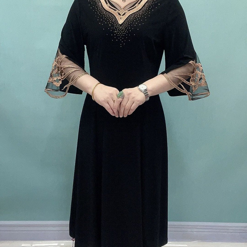 šćXL-5XLć2024 nou temperament high-end hot diamond broderie, rochie cu talie floralÄ