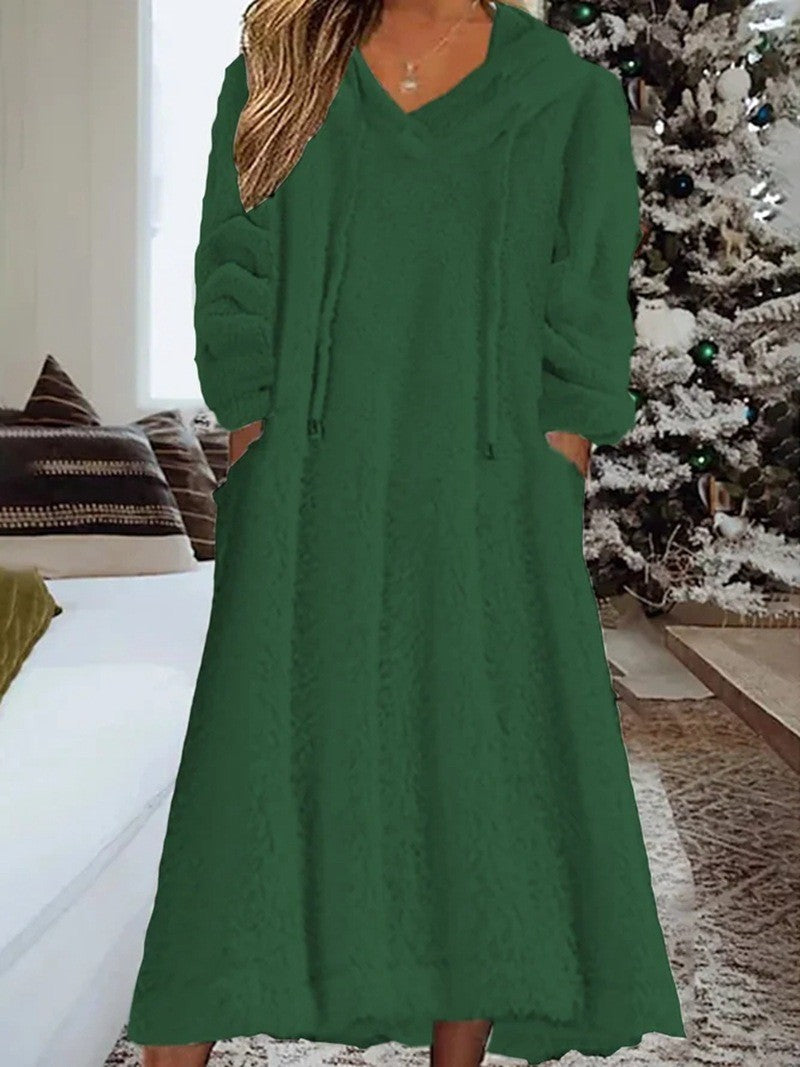 Rochie ocazională de dimensiuni plus, pentru femei, plus, plină, cu mânecă lungă, cu snur, cu buzunare