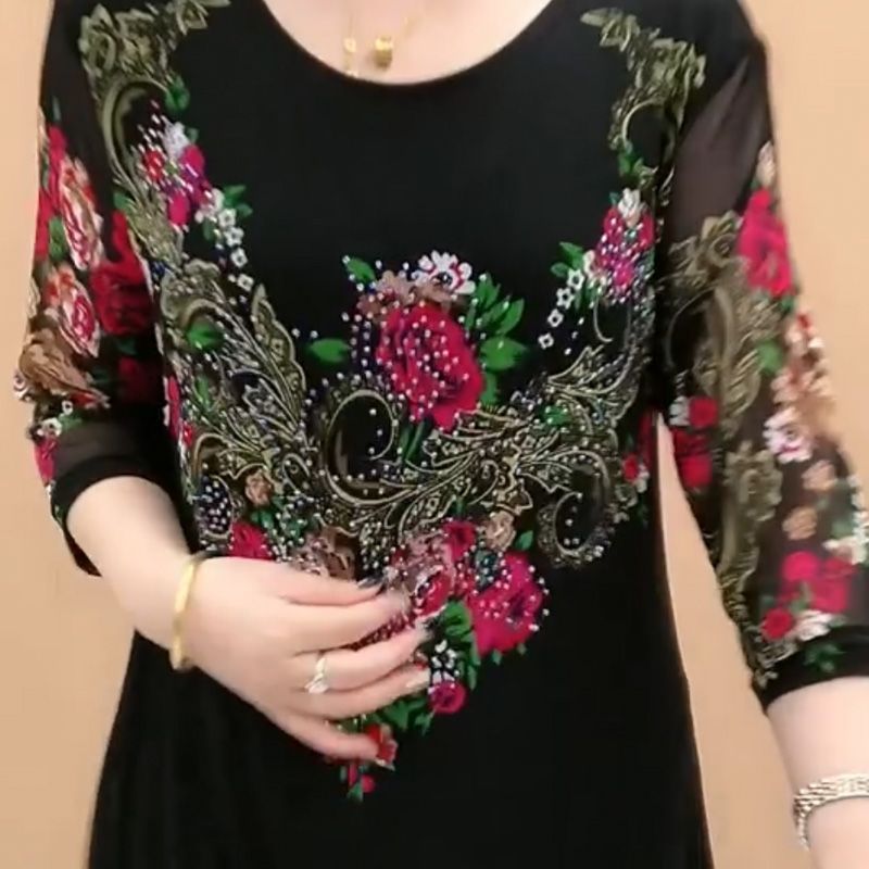 【L-5XL】Cămașă din șifon cu flori brodate la modă pentru femei 2024
