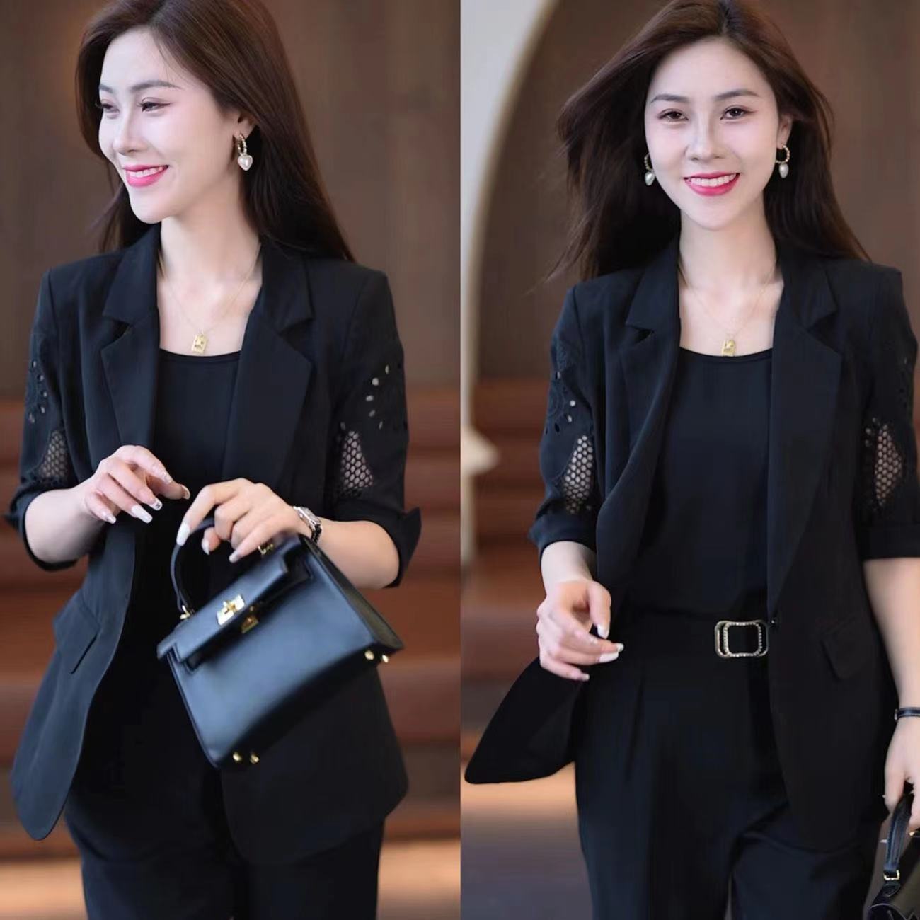 🔥 【M - 3XL】Set de costume din 3 piese cu croială slim și sacou elegant pentru femei.