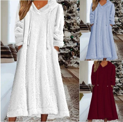 Rochie ocazională de dimensiuni plus, pentru femei, plus, plină, cu mânecă lungă, cu snur, cu buzunare