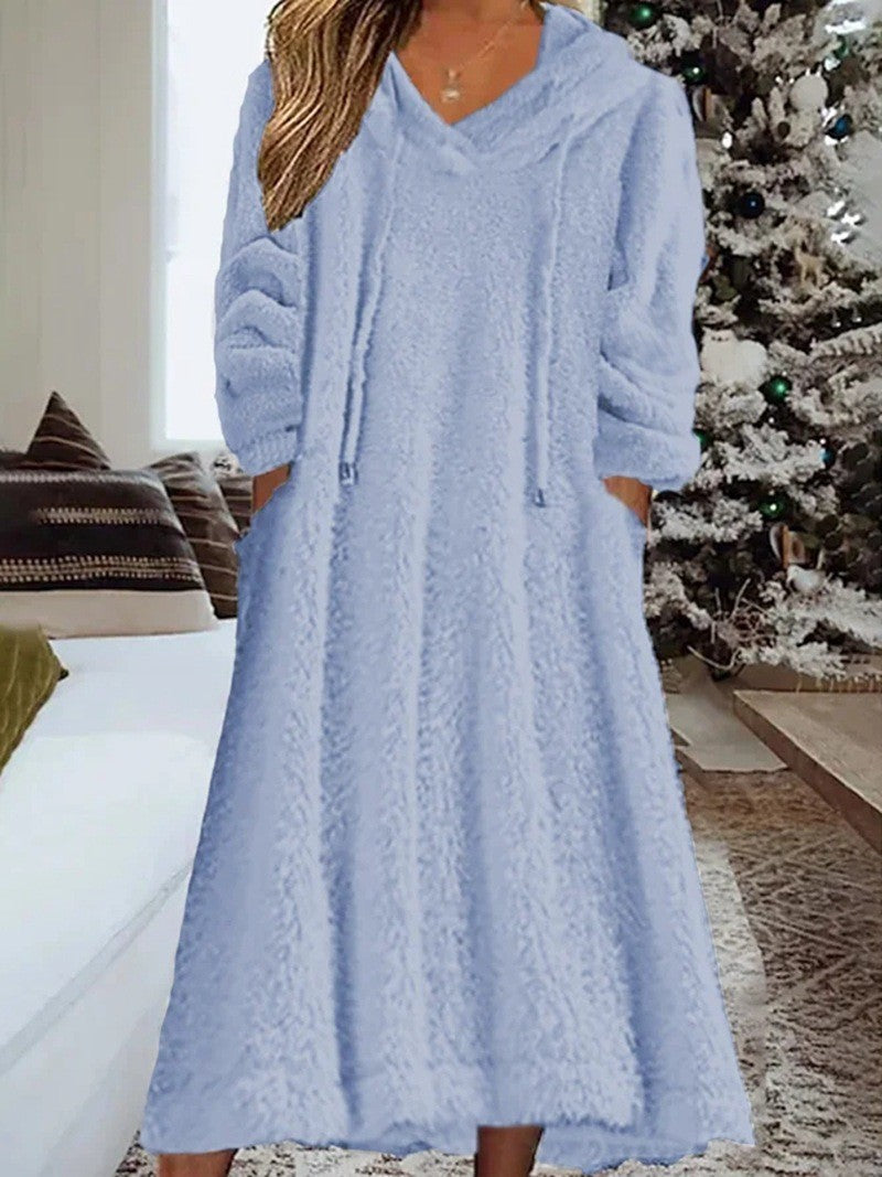 Rochie ocazională de dimensiuni plus, pentru femei, plus, plină, cu mânecă lungă, cu snur, cu buzunare