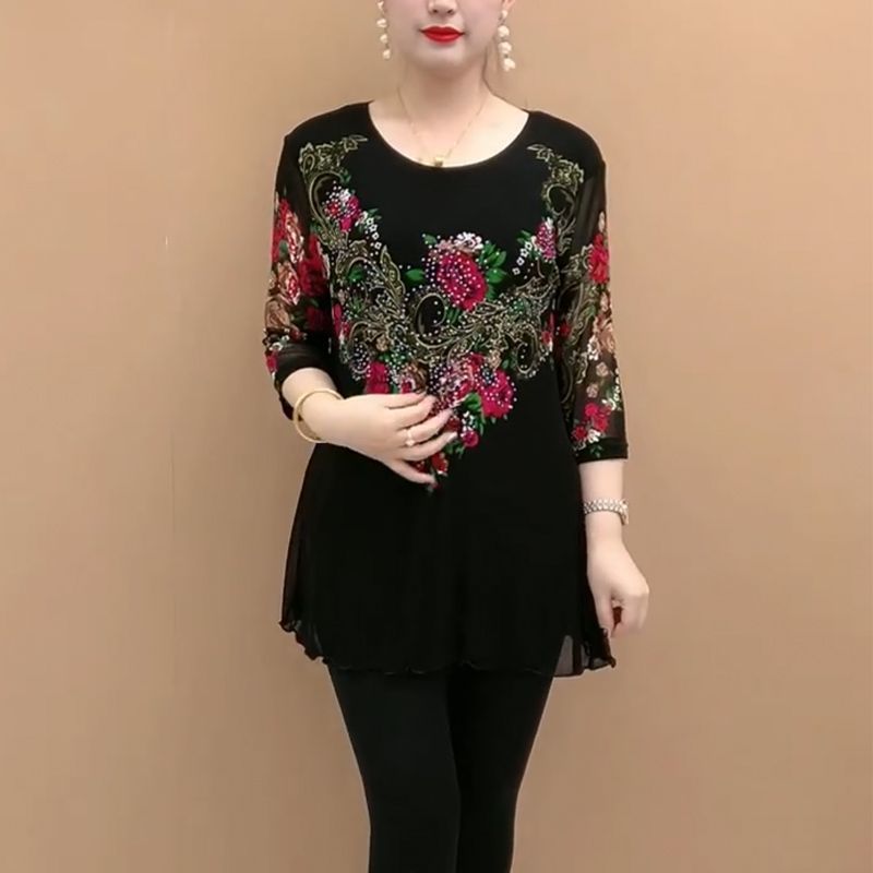 【L-5XL】Cămașă din șifon cu flori brodate la modă pentru femei 2024
