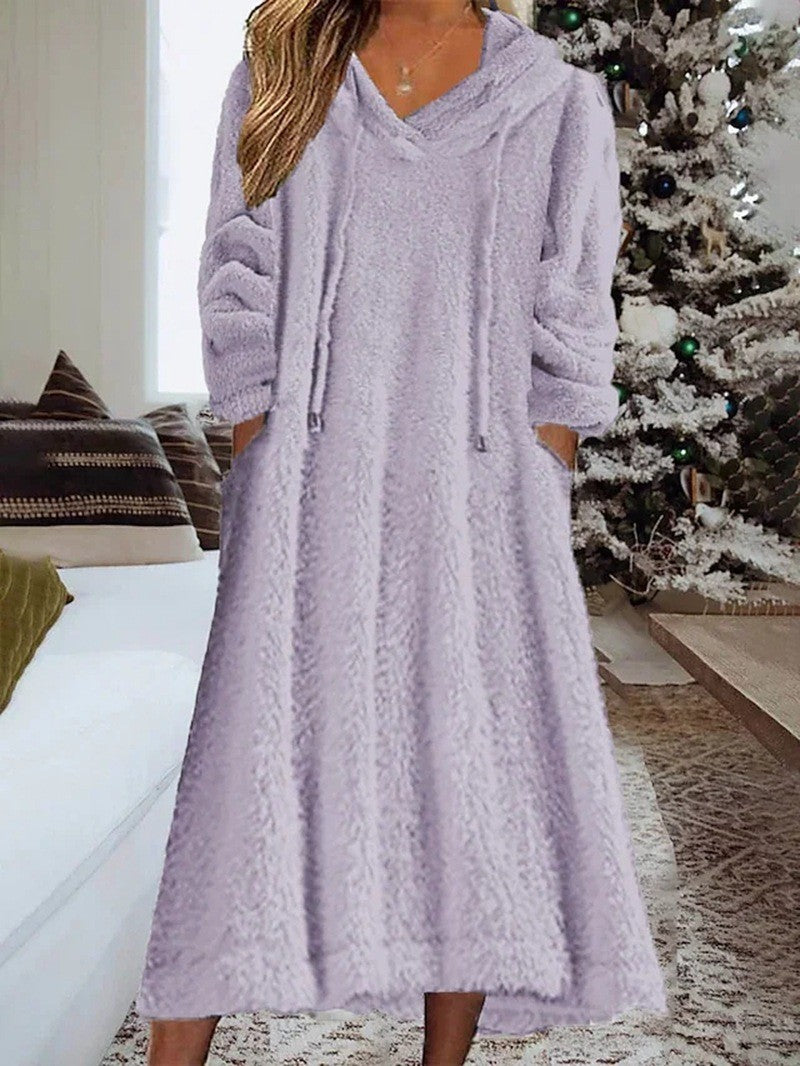 Rochie ocazională de dimensiuni plus, pentru femei, plus, plină, cu mânecă lungă, cu snur, cu buzunare