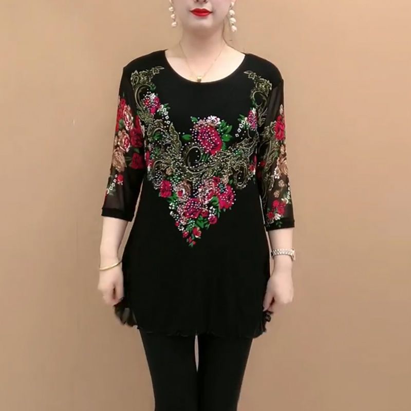 【L-5XL】Cămașă din șifon cu flori brodate la modă pentru femei 2024
