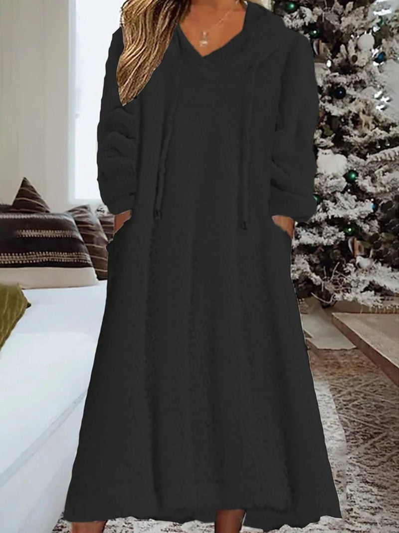 Rochie ocazională de dimensiuni plus, pentru femei, plus, plină, cu mânecă lungă, cu snur, cu buzunare