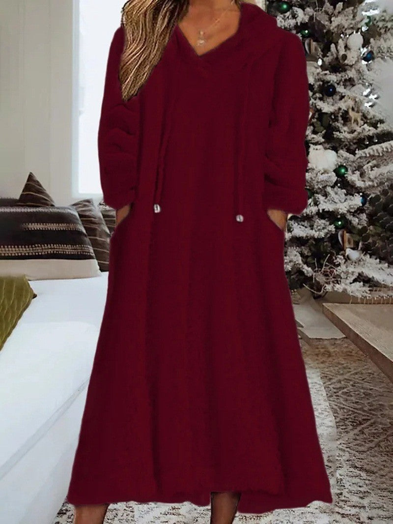 Rochie ocazională de dimensiuni plus, pentru femei, plus, plină, cu mânecă lungă, cu snur, cu buzunare