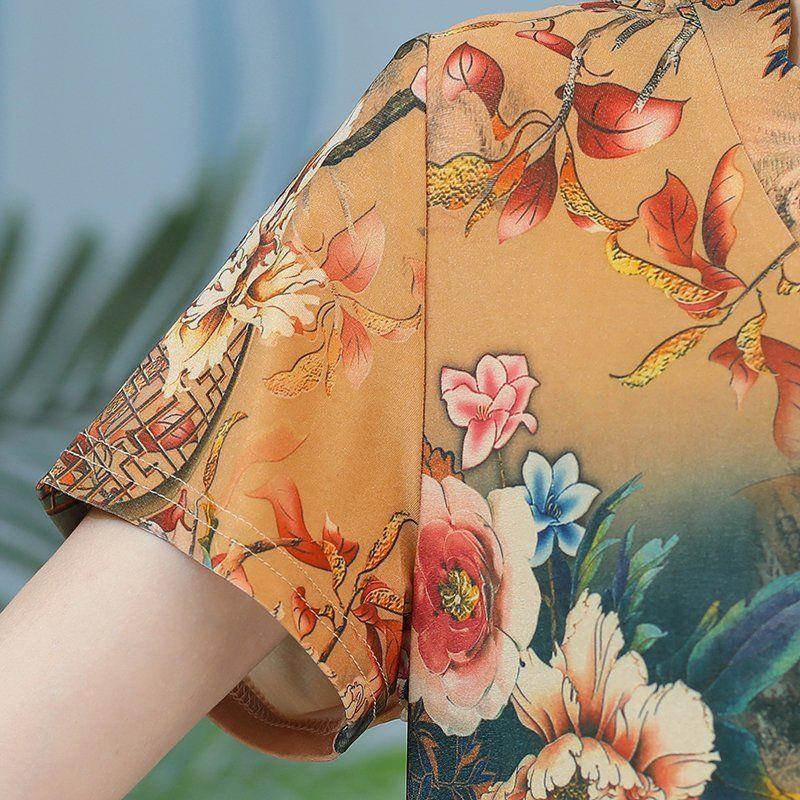 【XL- 5XL】Rochie din sifon floral cu decolteu in V