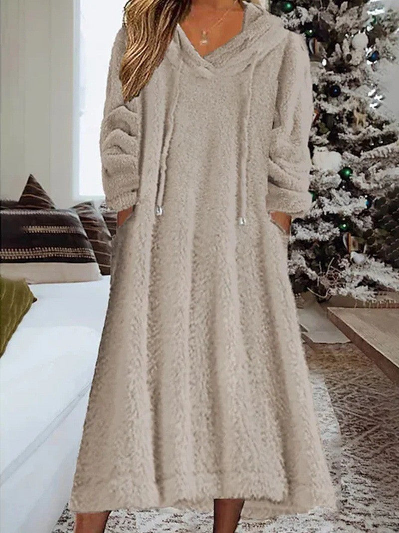 Rochie ocazională de dimensiuni plus, pentru femei, plus, plină, cu mânecă lungă, cu snur, cu buzunare