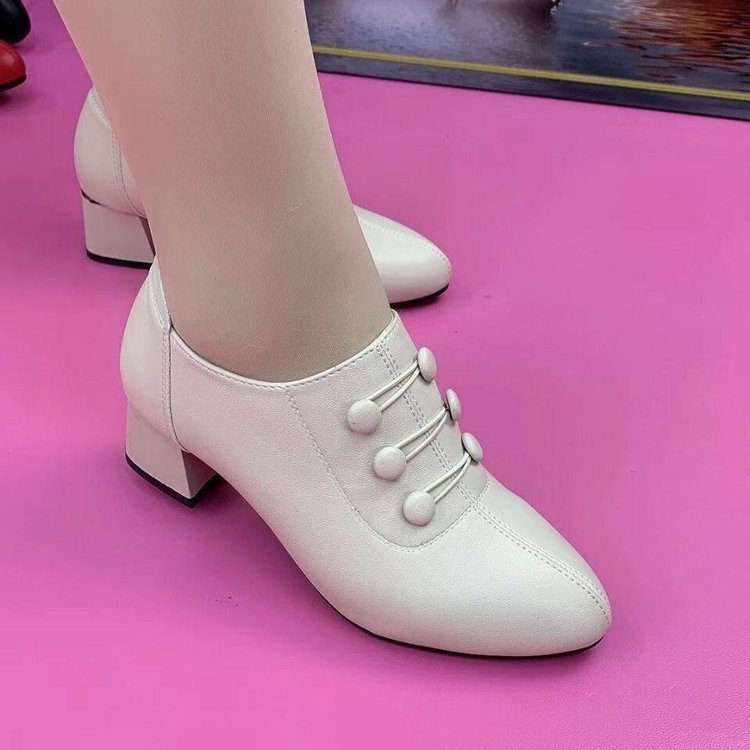 【35-40】2023 Pantofi cu toc mijlociu, casual, din piele naturală, la modă nouă