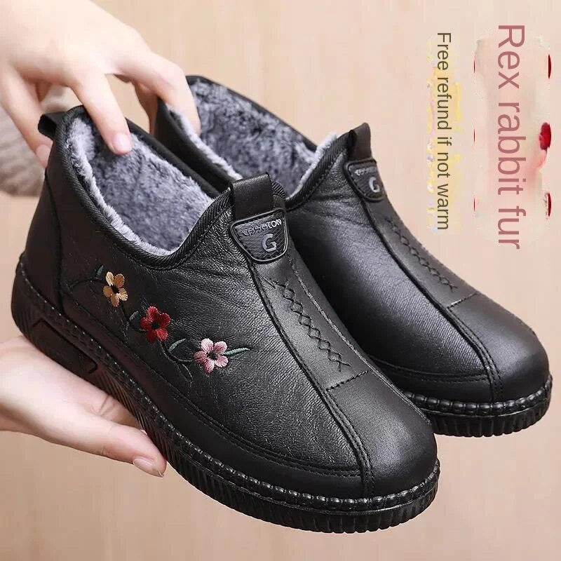 Pantofi pentru mamă de vârstă mijlocie și în vârstă, căptușiți cu fleece, căptușiți cu bumbac