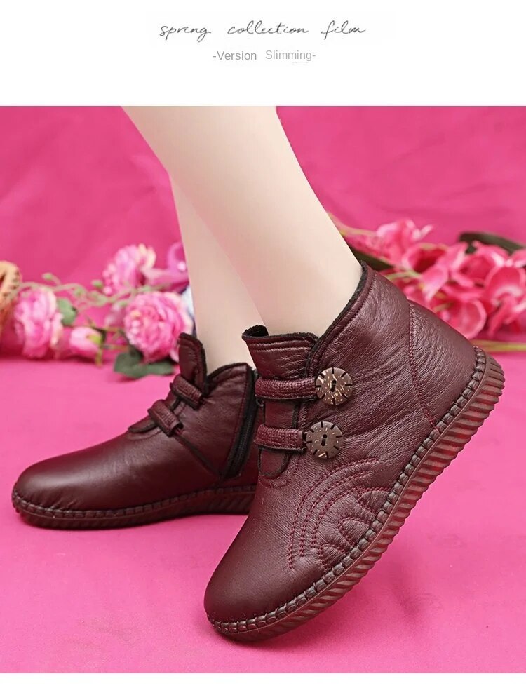 【35-40】Pantofi antiderapanti dama din piele de toamna si iarna lucrati manual italian
