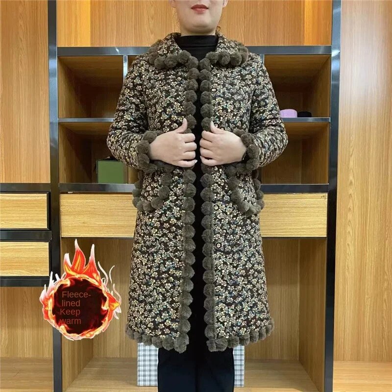【XL-6XL】Jacheta de iarna noua de catifea ingrosata din bumbac sacou floral de lungime medie