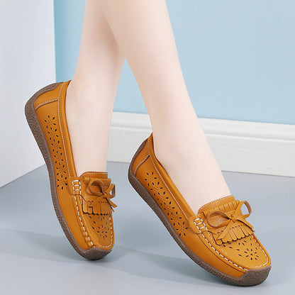 【50%OFF】【35-44】Pantofi de damă din piele de vară, pantofi ajurat cu ciucuri respirabil