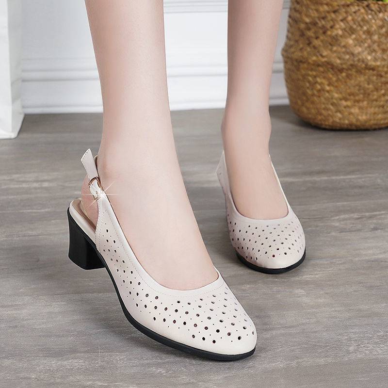 👡【35-41】2024 sandale noi din piele moale, cu toc gros, cu talpă moale