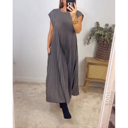 【S - 3XL】Femeile plisate rochie simplă de culoare solidă