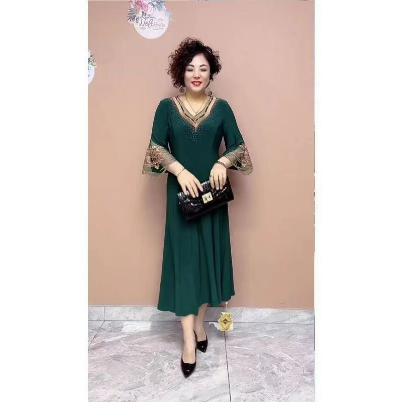 😘【XL-5XL】2024 nou temperament high-end hot diamond broderie, rochie cu talie florală