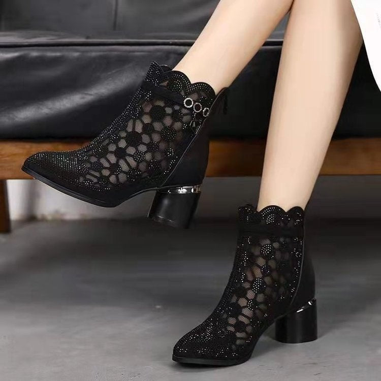 【35-42】👠New respirabil gol ochiurilor de plasă moda rhinestone cizme de moda