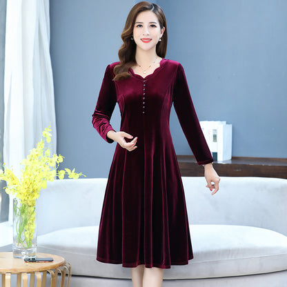 【XL-5XL】👗2023 nouă rochie cu mâneci lungi, de catifea aurie, pentru reducerea vârstei, slăbire și temperament🌈