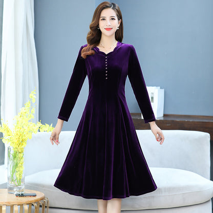 【XL-5XL】👗2023 nouă rochie cu mâneci lungi, de catifea aurie, pentru reducerea vârstei, slăbire și temperament🌈