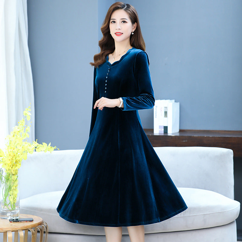 【XL-5XL】👗2023 nouă rochie cu mâneci lungi, de catifea aurie, pentru reducerea vârstei, slăbire și temperament🌈
