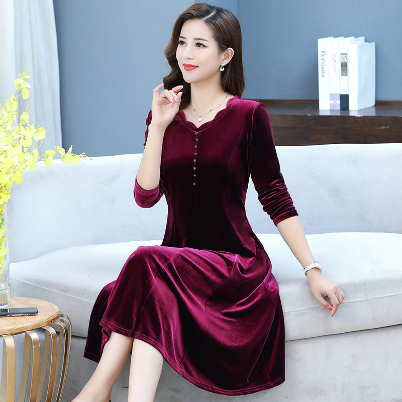 【XL-5XL】👗2023 nouă rochie cu mâneci lungi, de catifea aurie, pentru reducerea vârstei, slăbire și temperament🌈