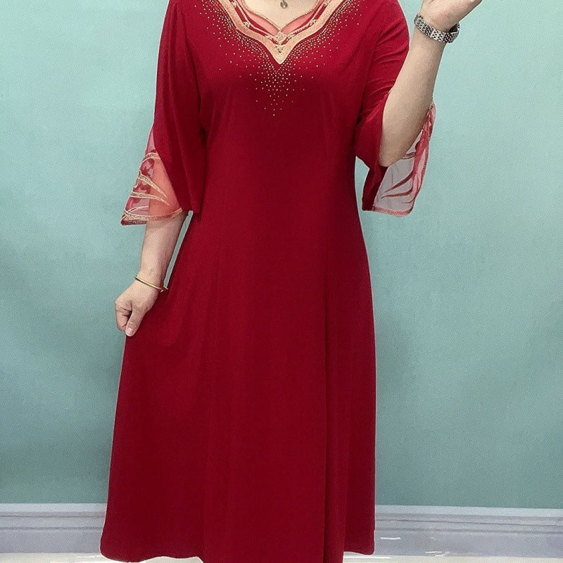 😘【XL-5XL】2024 nou temperament high-end hot diamond broderie, rochie cu talie florală