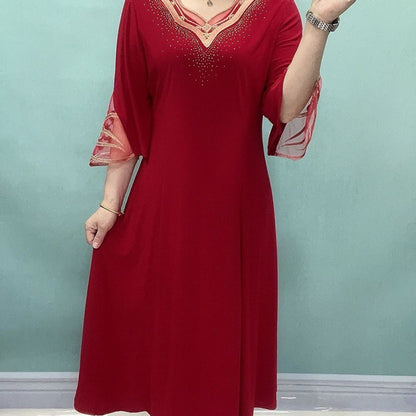 😘【XL-5XL】2024 nou temperament high-end hot diamond broderie, rochie cu talie florală
