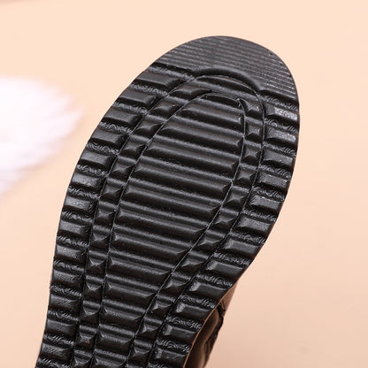 【35-42】Cizme mom captusate din bumbac la modă cu vârf rotund din piele naturală