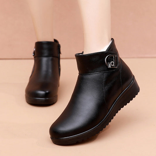 【35-42】Cizme mom captusate din bumbac la modă cu vârf rotund din piele naturală