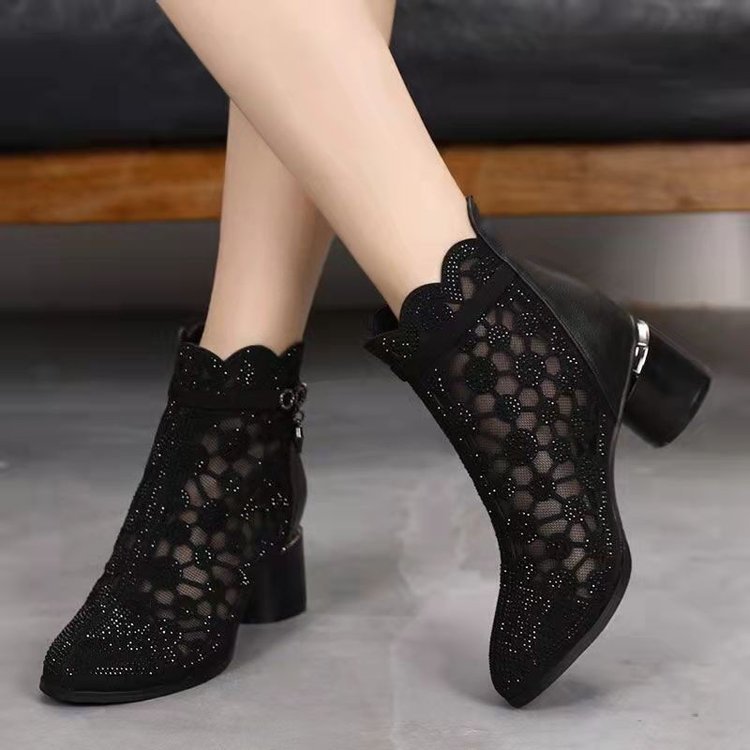 【35-42】👠New respirabil gol ochiurilor de plasă moda rhinestone cizme de moda